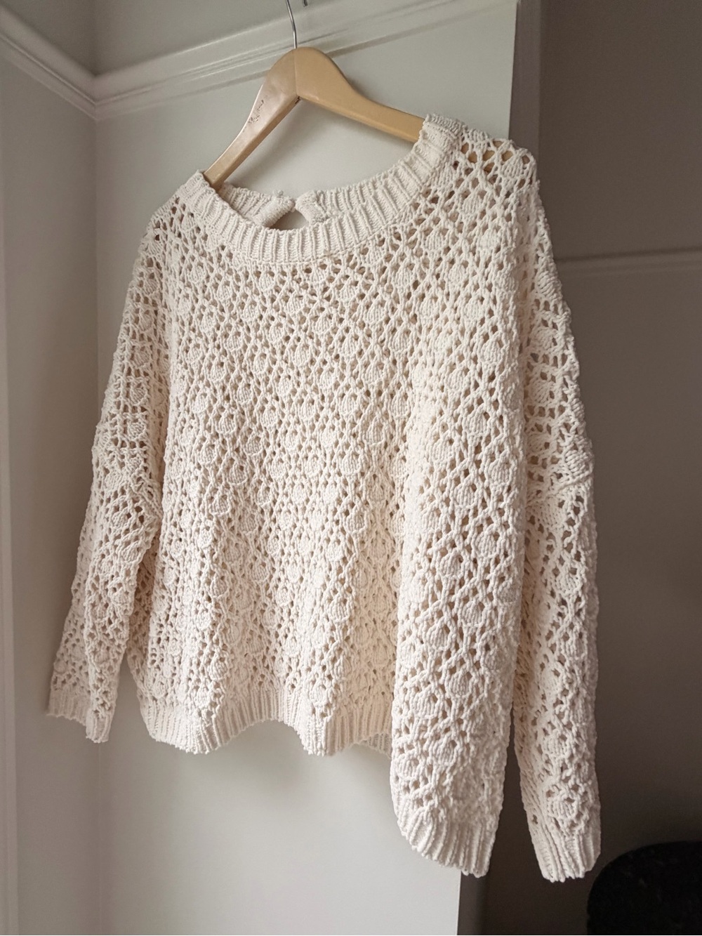 Molly Bracken Cream Open-Weave Crewneck Sweater